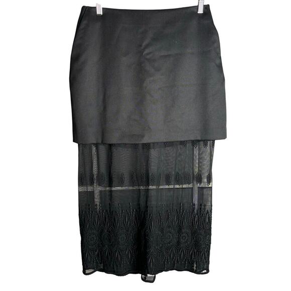 Fabiana Filippi Embroidered Tulle & Wool Twill Midi Skirt Black Size 10 NWT - Picture 8 of 10